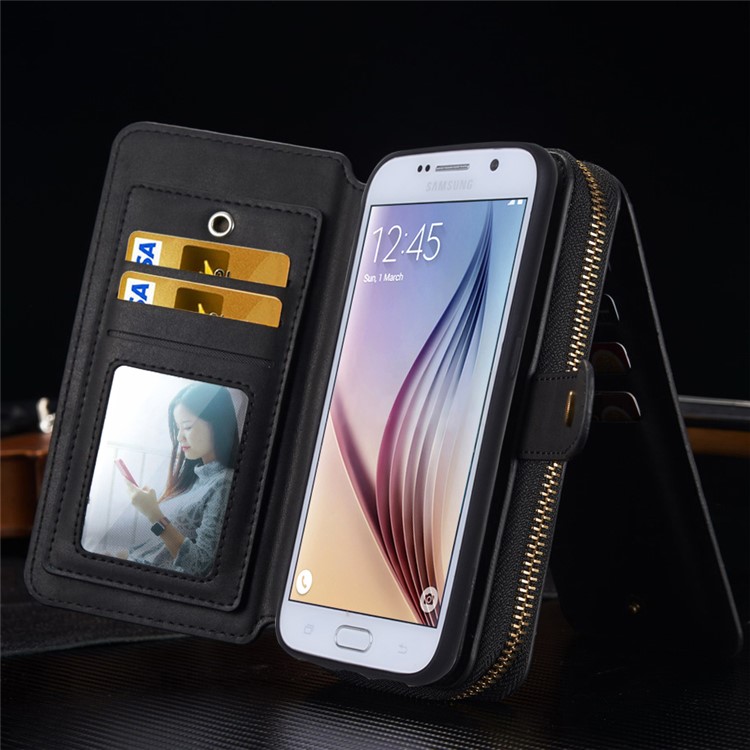 BRG Detachable 2-in-1 Portable Multi-slot Wallet Leather Case for Samsung Galaxy S6 G920 - Black-3