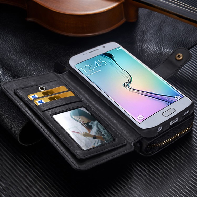 BRG Detachable Multi 11 Slots Portable Wallet Leather Case for Samsung Galaxy S6 Edge G925 - Black-1