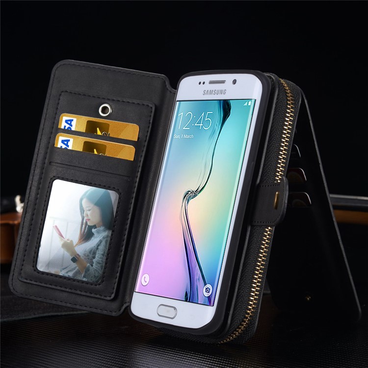 BRG Detachable Multi 11 Slots Portable Wallet Leather Case for Samsung Galaxy S6 Edge G925 - Black-2