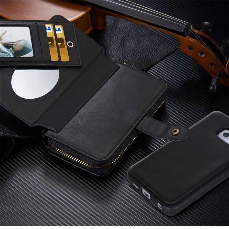 BRG Detachable Multi 11 Slots Portable Wallet Leather Case for Samsung Galaxy S6 Edge G925 - Black-4