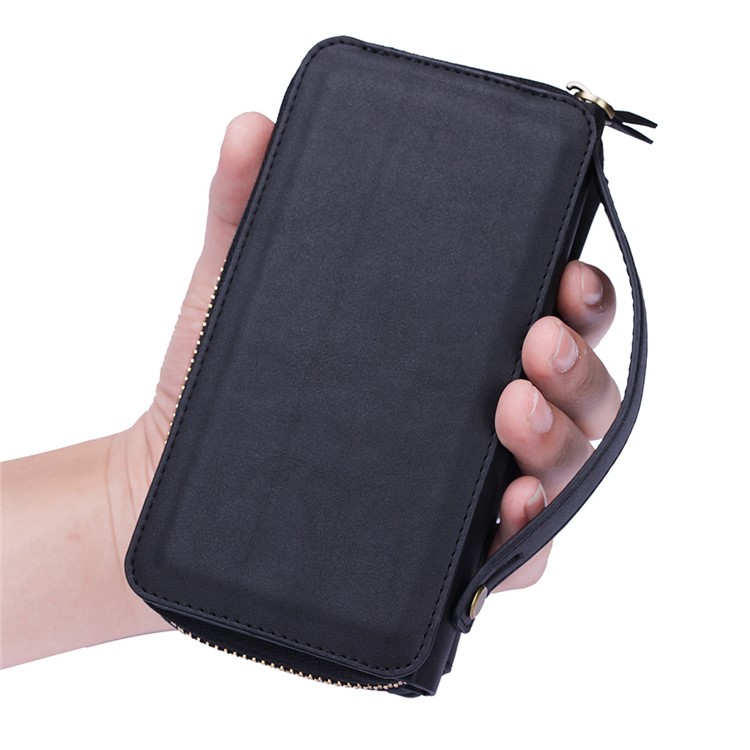 BRG Portable 2-in-1 Movable TPU + Zip Leather Wallet Case for Samsung Galaxy S7 G930 - Black-3