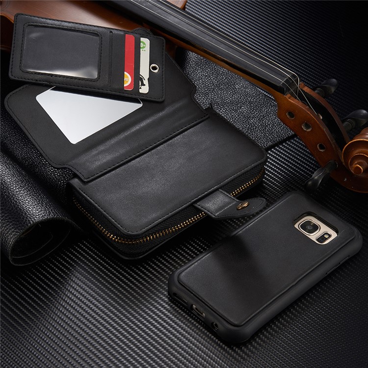 BRG Portable 2-in-1 Movable TPU + Zip Leather Wallet Case for Samsung Galaxy S7 G930 - Black-5
