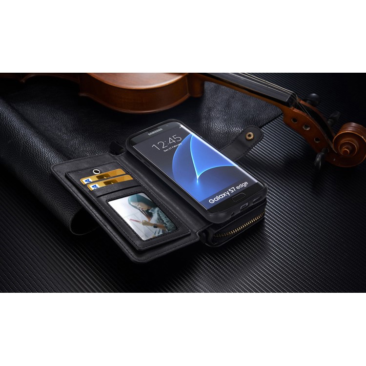 BRG Portable 2-in-1 Movable TPU + Zip Wallet Leather Case for Samsung Galaxy S7 edge G935 - Black-10