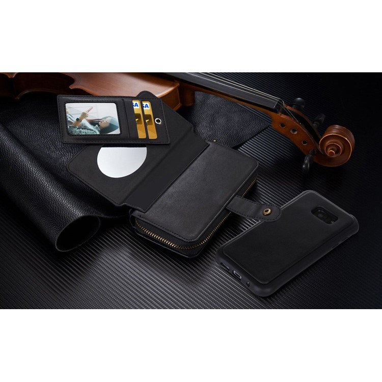 BRG Portable 2-in-1 Movable TPU + Zip Wallet Leather Case for Samsung Galaxy S7 edge G935 - Black-11