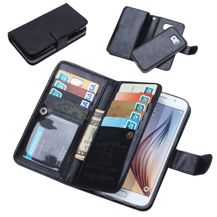 Detachable 2 in 1 Wallet 9 Card Slots Leather Case for Samsung Galaxy S6 G920 - Black-1