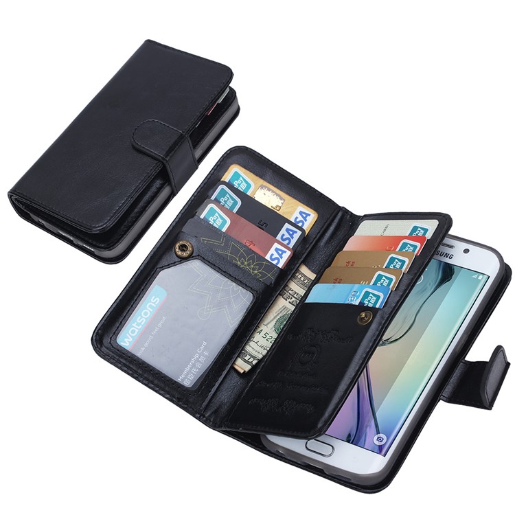 2 in 1 Detachable 9 Card Slots Leather Wallet Case for Samsung Galaxy S6 edge G925 - Black-1