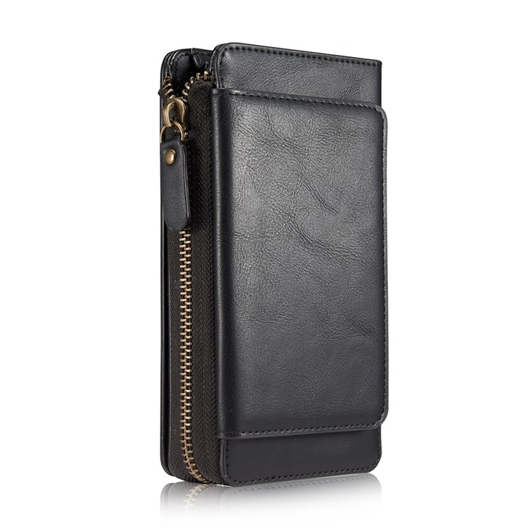 Vintage Zipper Wallet Leather Cell Phone Case with Detachable TPU Back Cover for Samsung Galaxy S6 edge G925 - Black-2