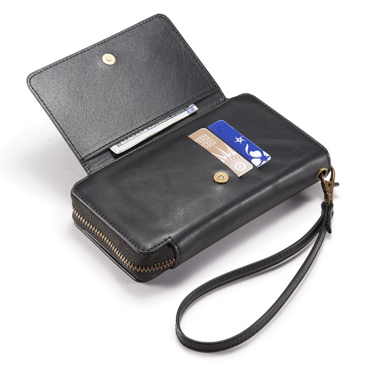 Vintage Zipper Wallet Leather Cell Phone Case with Detachable TPU Back Cover for Samsung Galaxy S6 edge G925 - Black-4