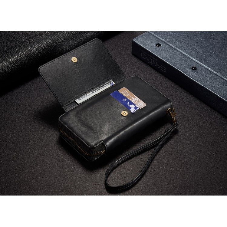 Vintage Zipper Wallet Leather Cell Phone Case with Detachable TPU Back Cover for Samsung Galaxy S6 edge G925 - Black-7