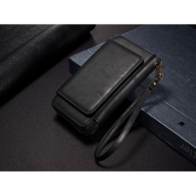 Vintage Zipper Wallet Leather Cell Phone Case with Detachable TPU Back Cover for Samsung Galaxy S6 edge G925 - Black-8