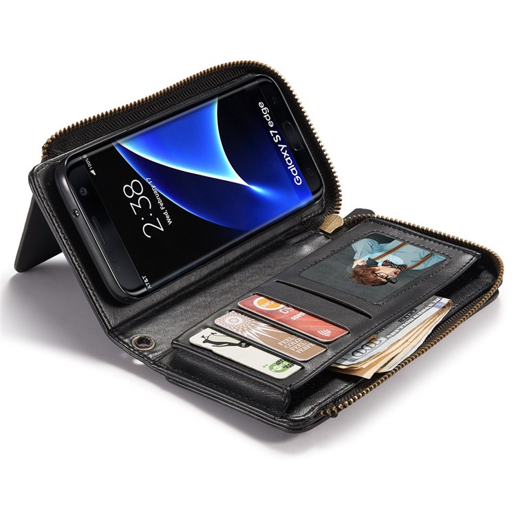 Vintage Zipper Wallet Leather Cell Phone Case with Detachable TPU Back Cover for Samsung Galaxy S7 edge G935 - Black-1