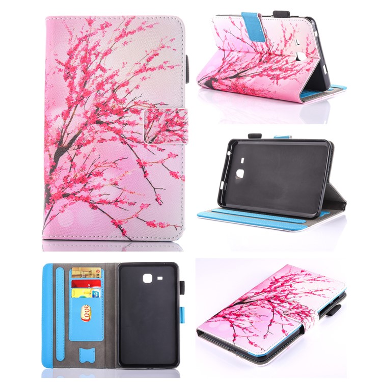 Patterned Card Holder Mobile Leather Case for Samsung Galaxy Tab A 7.0 T280 T285 - Plum Blossom-1