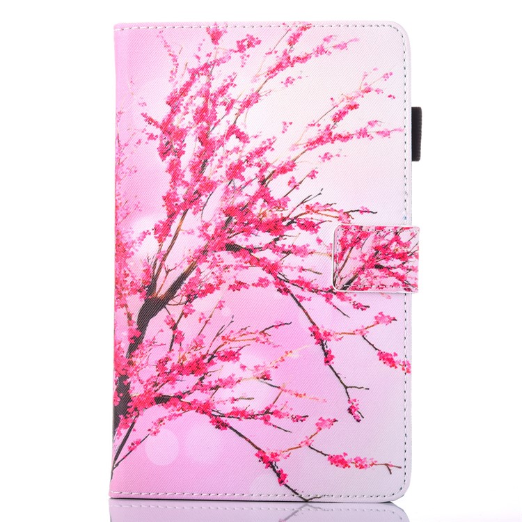 Patterned Stand Leather Card Slots Tablet Case for Samsung Galaxy Tab E 8.0 T375 T377 T377 - Plum Blossom-2