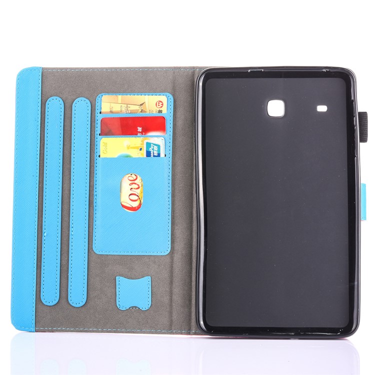 Patterned Stand Leather Card Slots Tablet Case for Samsung Galaxy Tab E 8.0 T375 T377 T377 - Plum Blossom-5