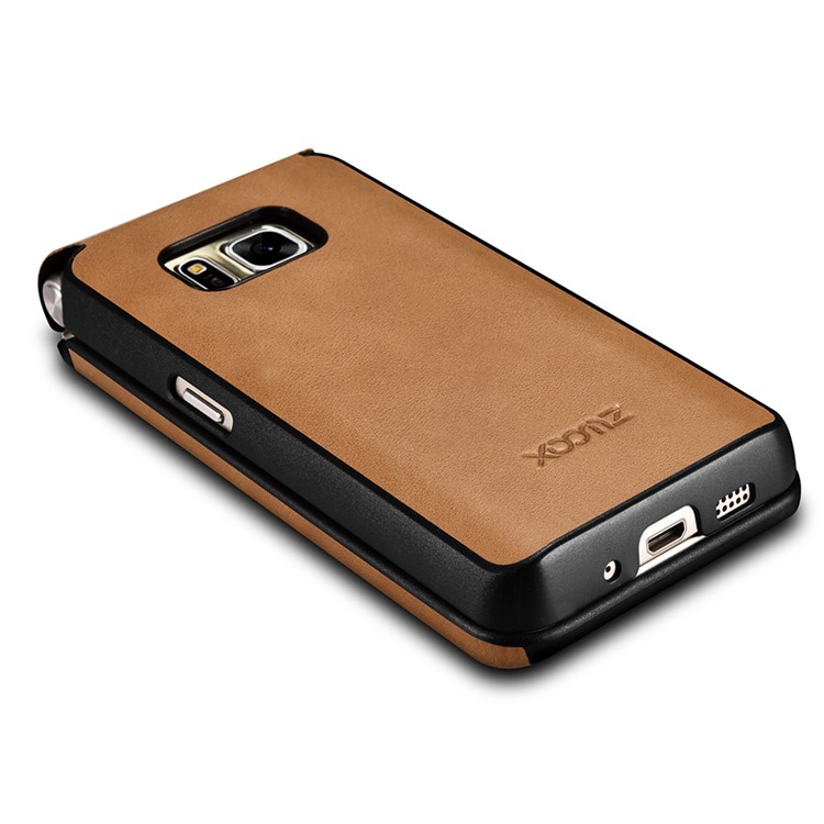 XOOMZ for Samsung W2016 Front View Window Genuine Leather Phone Case - Khaki-10