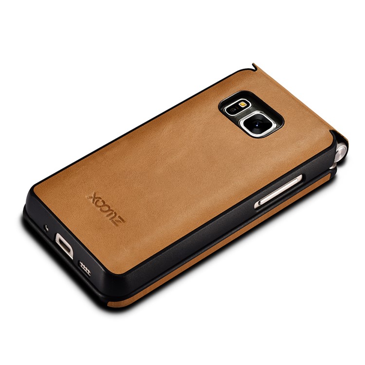 XOOMZ for Samsung W2016 Front View Window Genuine Leather Phone Case - Khaki-11