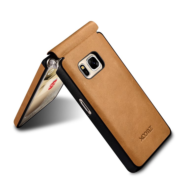 XOOMZ for Samsung W2016 Front View Window Genuine Leather Phone Case - Khaki-12