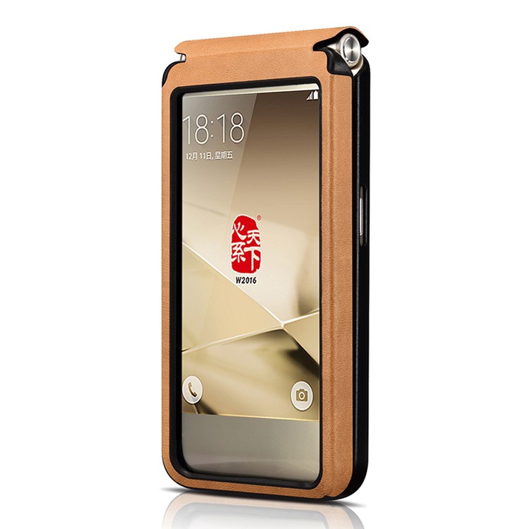 XOOMZ for Samsung W2016 Front View Window Genuine Leather Phone Case - Khaki-2