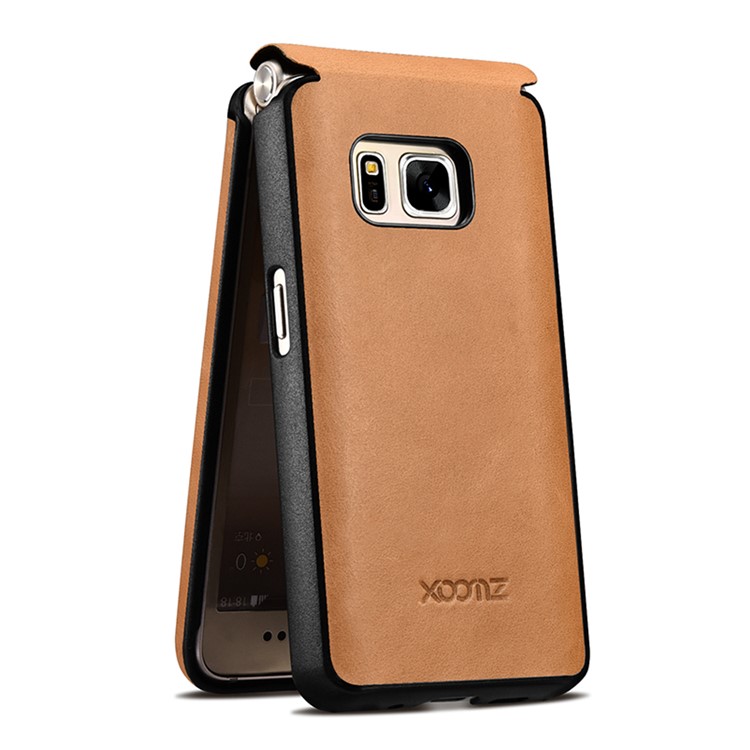 XOOMZ for Samsung W2016 Front View Window Genuine Leather Phone Case - Khaki-5
