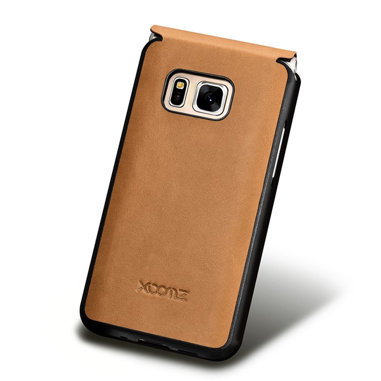 XOOMZ for Samsung W2016 Front View Window Genuine Leather Phone Case - Khaki-6