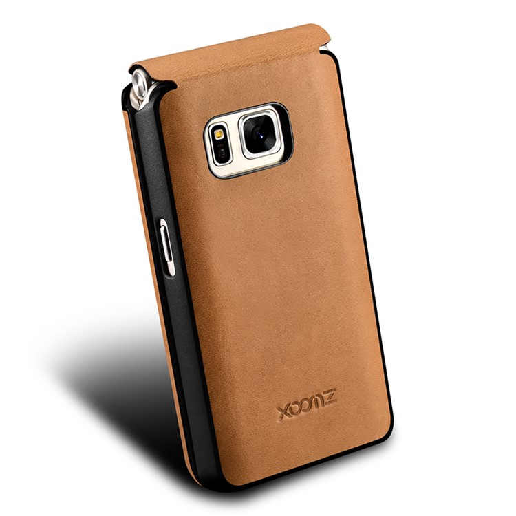 XOOMZ for Samsung W2016 Front View Window Genuine Leather Phone Case - Khaki-8