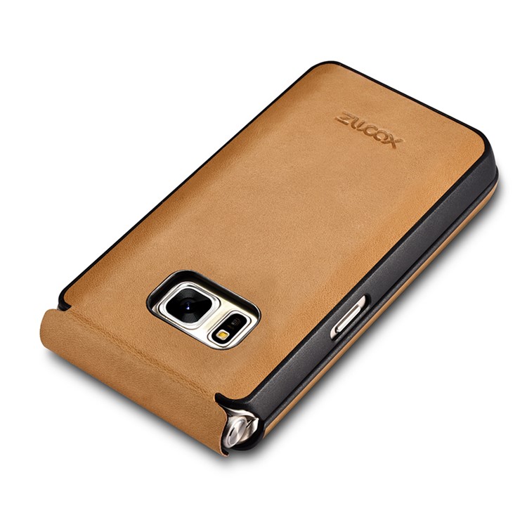XOOMZ for Samsung W2016 Front View Window Genuine Leather Phone Case - Khaki-9