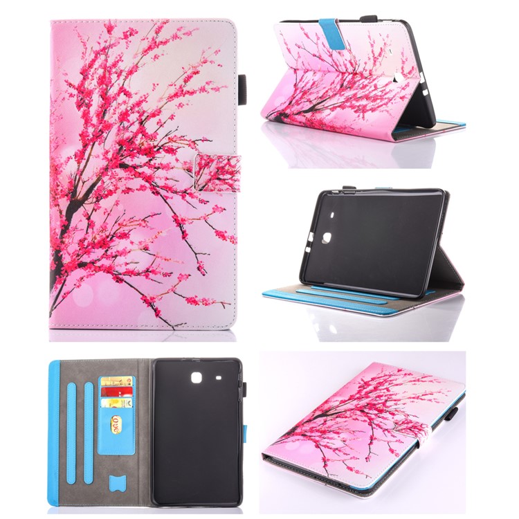 Patterned Leather Card Holder Case for Samsung Galaxy Tab E 9.6 T560 - Plum Blossom-1