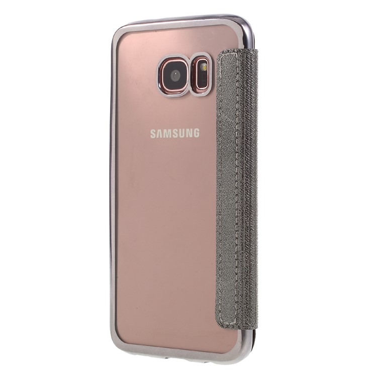 Slide to Answer Plating Flip Leather Phone Case with View Window for Samsung Galaxy S7 edge G935 - Grey-2