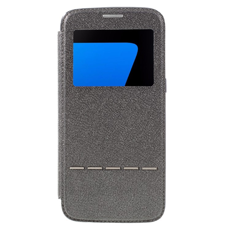 Slide to Answer Plating Flip Leather Phone Case with View Window for Samsung Galaxy S7 edge G935 - Grey-3