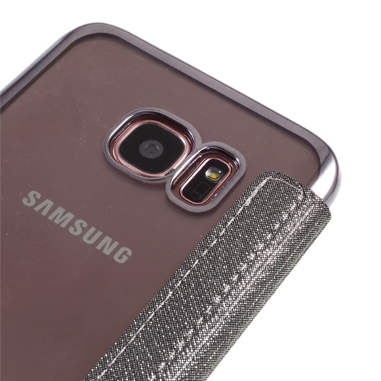 Slide to Answer Plating Flip Leather Phone Case with View Window for Samsung Galaxy S7 edge G935 - Grey-5