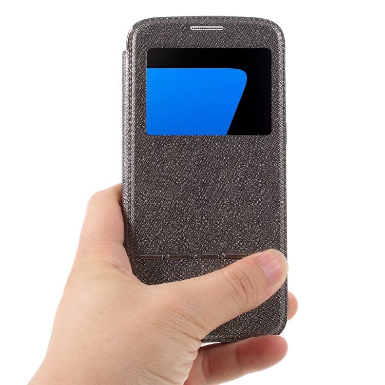 Slide to Answer Plating Flip Leather Phone Case with View Window for Samsung Galaxy S7 edge G935 - Grey-7