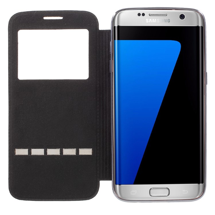 Slide to Answer Plating Flip Leather Phone Case with View Window for Samsung Galaxy S7 edge G935 - Grey-8