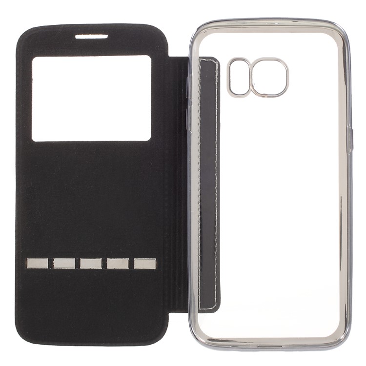 Slide to Answer Plating Flip Leather Phone Case with View Window for Samsung Galaxy S7 edge G935 - Grey-9