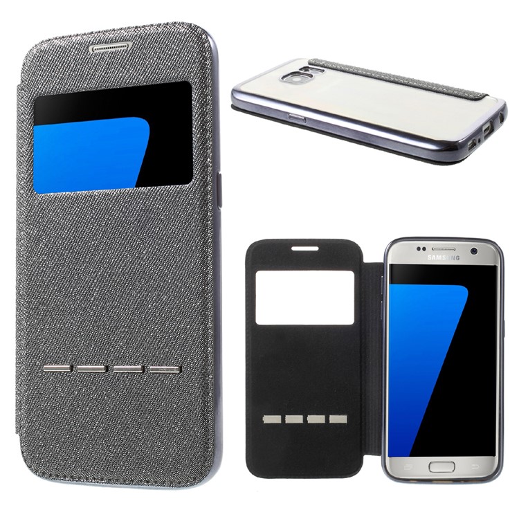 Slide to Answer Window Glitter Leather Flip Case for Samsung Galaxy S7 G930 - Black-1