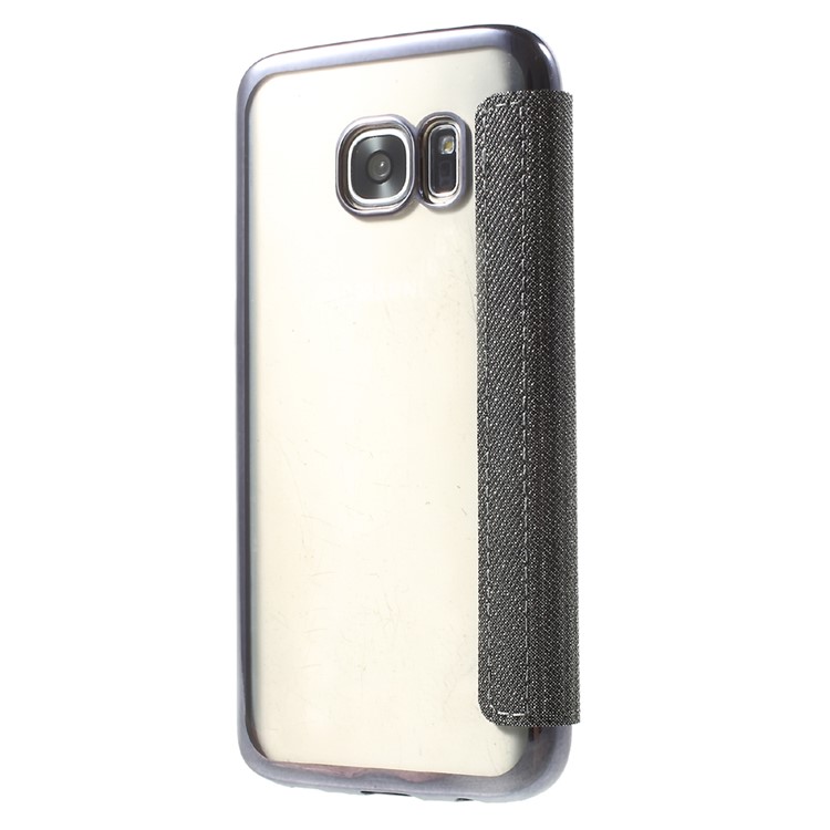 Slide to Answer Window Glitter Leather Flip Case for Samsung Galaxy S7 G930 - Black-3