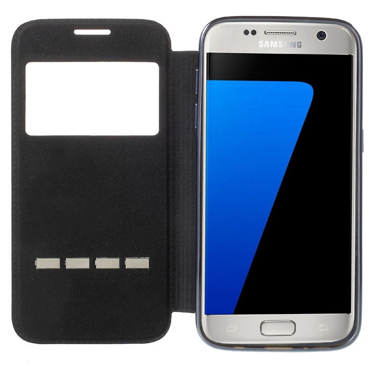 Slide to Answer Window Glitter Leather Flip Case for Samsung Galaxy S7 G930 - Black-5