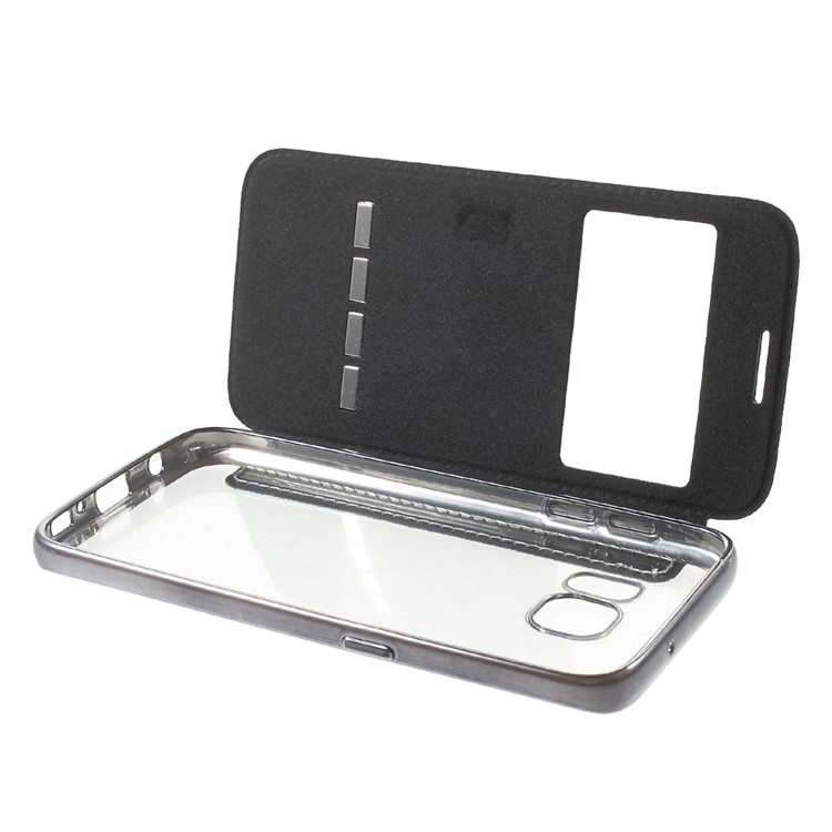 Slide to Answer Window Glitter Leather Flip Case for Samsung Galaxy S7 G930 - Black-9