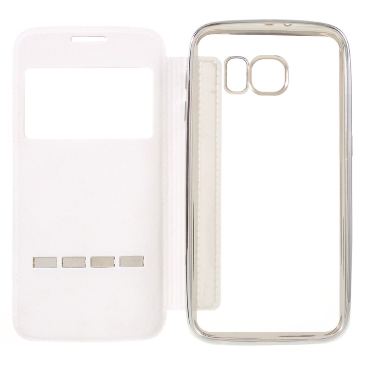 Sliding Answer Window Glitter Leather Phone Case for Samsung Galaxy S6 G920 - White-10