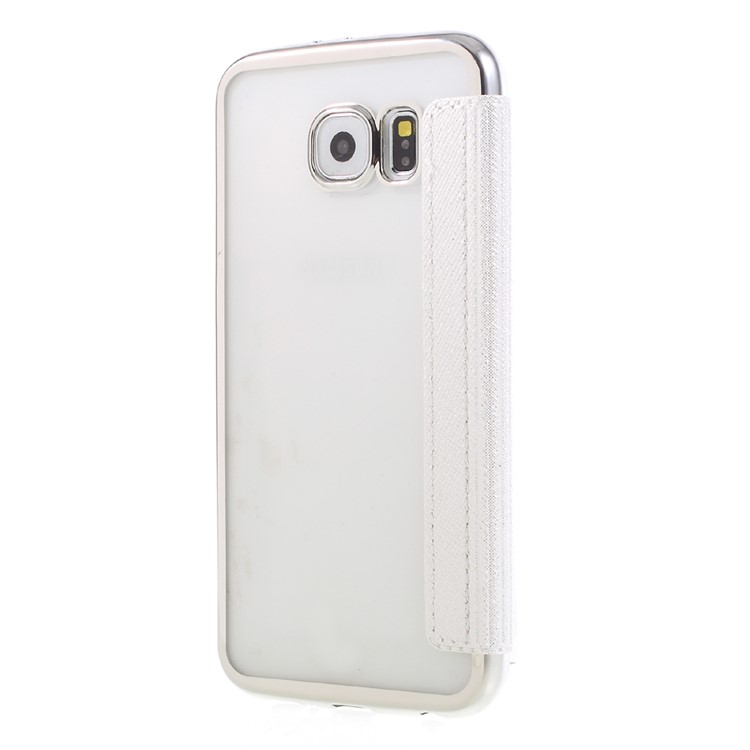 Sliding Answer Window Glitter Leather Phone Case for Samsung Galaxy S6 G920 - White-2
