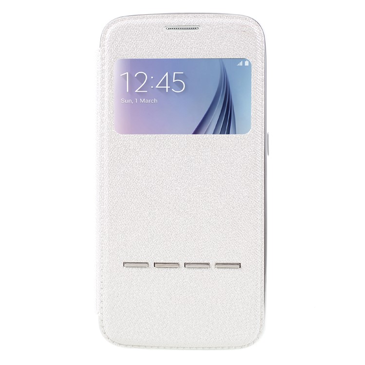 Sliding Answer Window Glitter Leather Phone Case for Samsung Galaxy S6 G920 - White-3