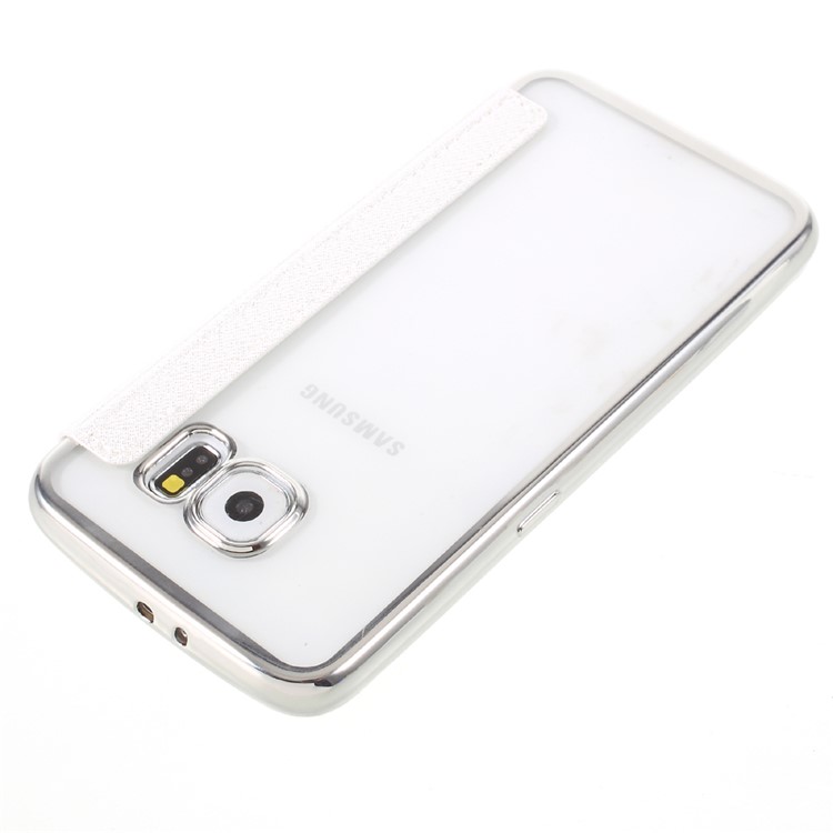 Sliding Answer Window Glitter Leather Phone Case for Samsung Galaxy S6 G920 - White-4