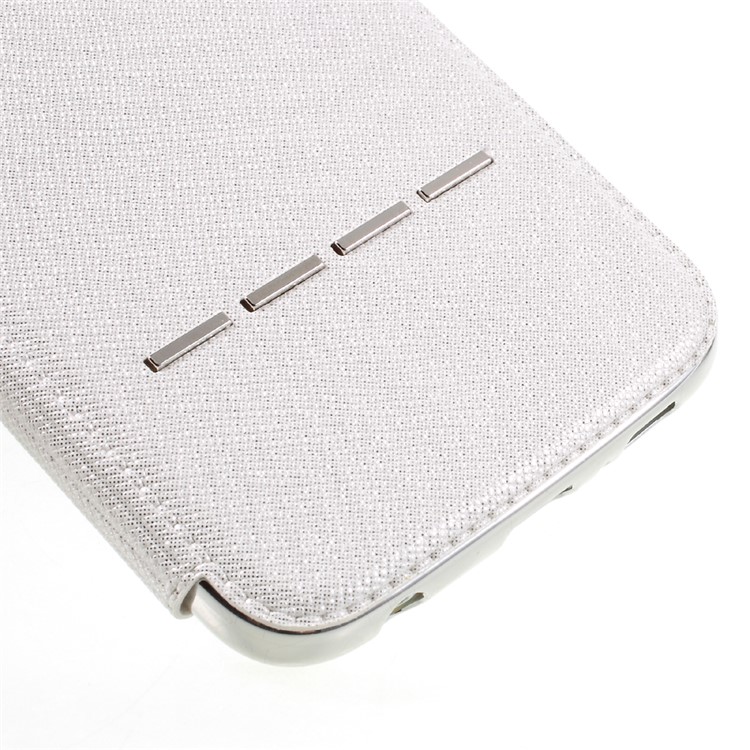 Sliding Answer Window Glitter Leather Phone Case for Samsung Galaxy S6 G920 - White-6