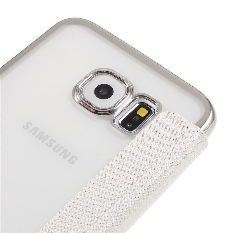 Sliding Answer Window Glitter Leather Phone Case for Samsung Galaxy S6 G920 - White-7