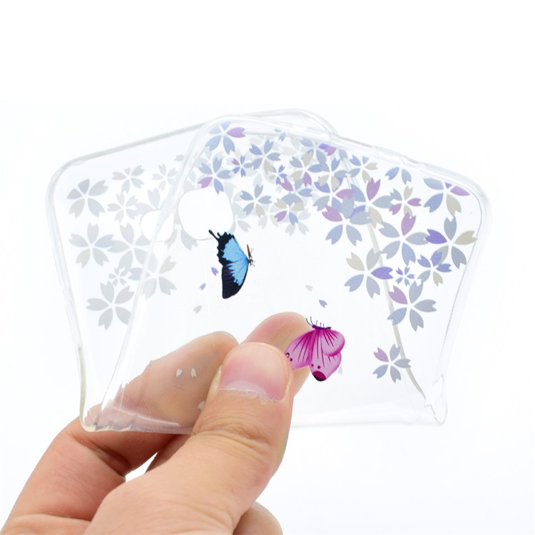 Patterned Clear TPU Mobile Cover for Samsung Galaxy A3 (2017) - Butterflies and Florets-5