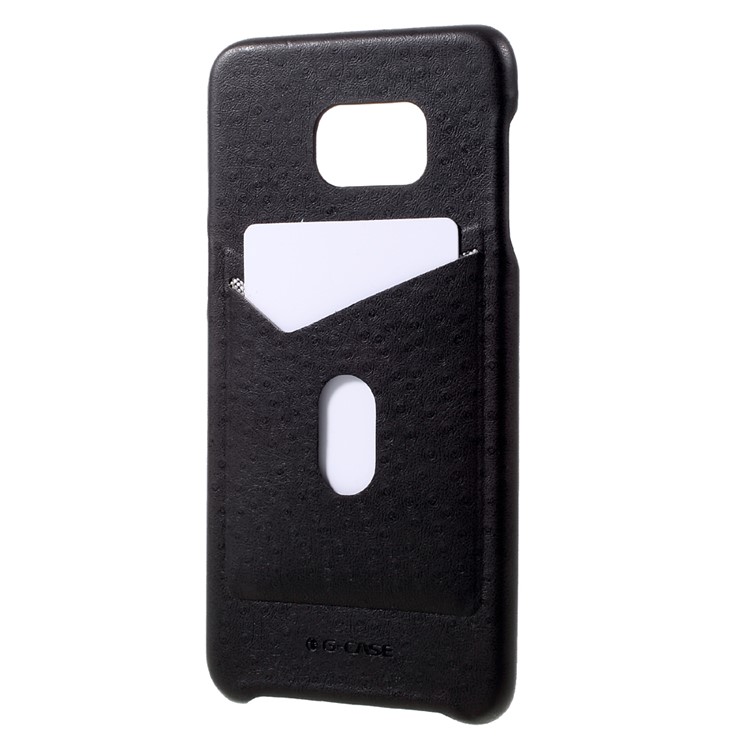 G-CASE for Samsung Galaxy S6 Edge+ G928 Ostrich Texture Leather Coated PC Phone Case with Card Holder - Black-2