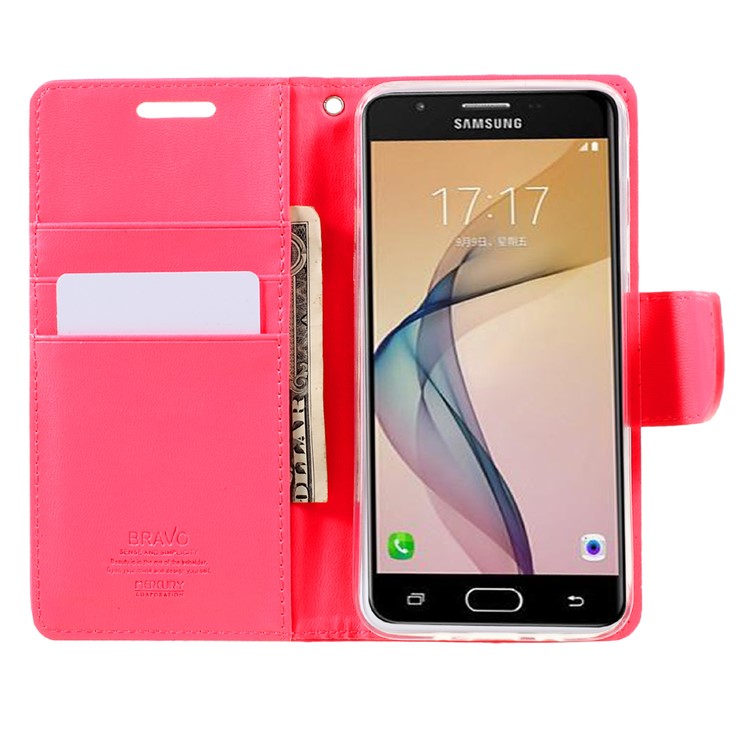 MERCURY GOOSPERY Bravo Diary Wallet Leather Phone Cover for Samsung Galaxy J5 Prime/On5 2016 - Rose-6