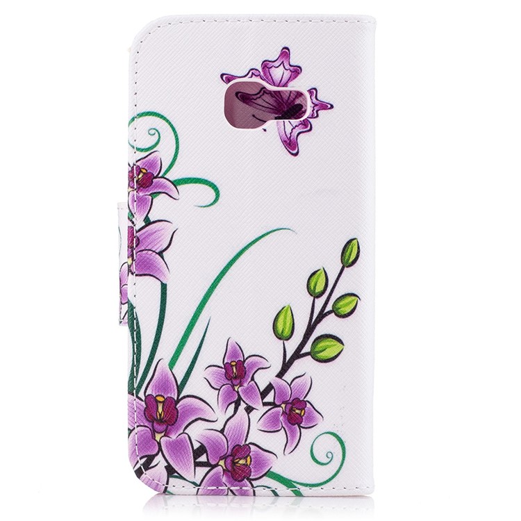 Mochila em couro padronizada Estojo móvel para Samsung Galaxy A3(2017) - Flores de borboleta roxa-3