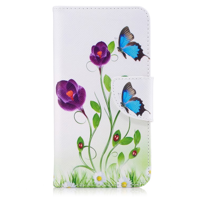 Patterned Leather Wallet Phone Case for Samsung Galaxy J3 (2017) - Blue Butterfly and Flower-2