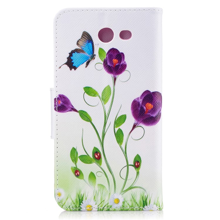 Patterned Leather Wallet Phone Case for Samsung Galaxy J3 (2017) - Blue Butterfly and Flower-3