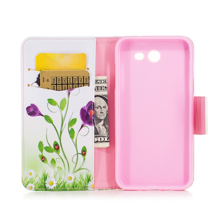 Patterned Leather Wallet Phone Case for Samsung Galaxy J3 (2017) - Blue Butterfly and Flower-4